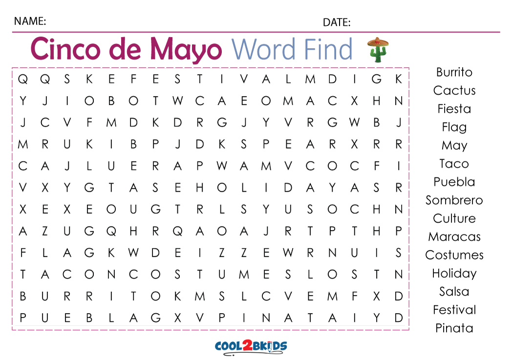 Printable Cinco De Mayo Word Search Cool2bKids