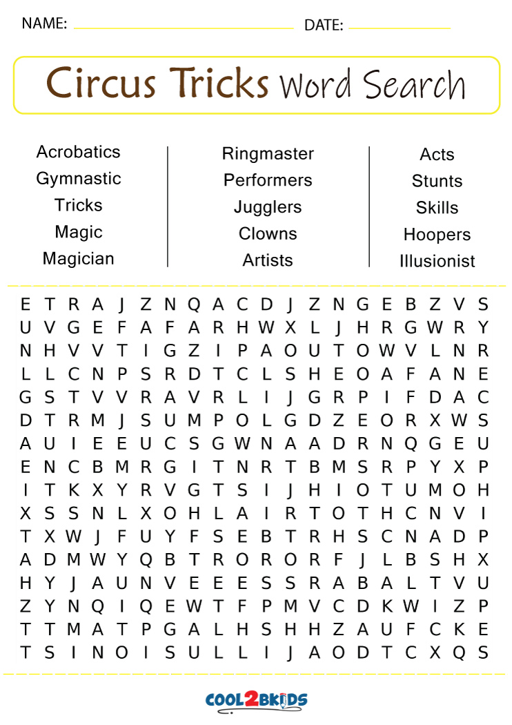 Printable Circus Word Search Cool2bKids