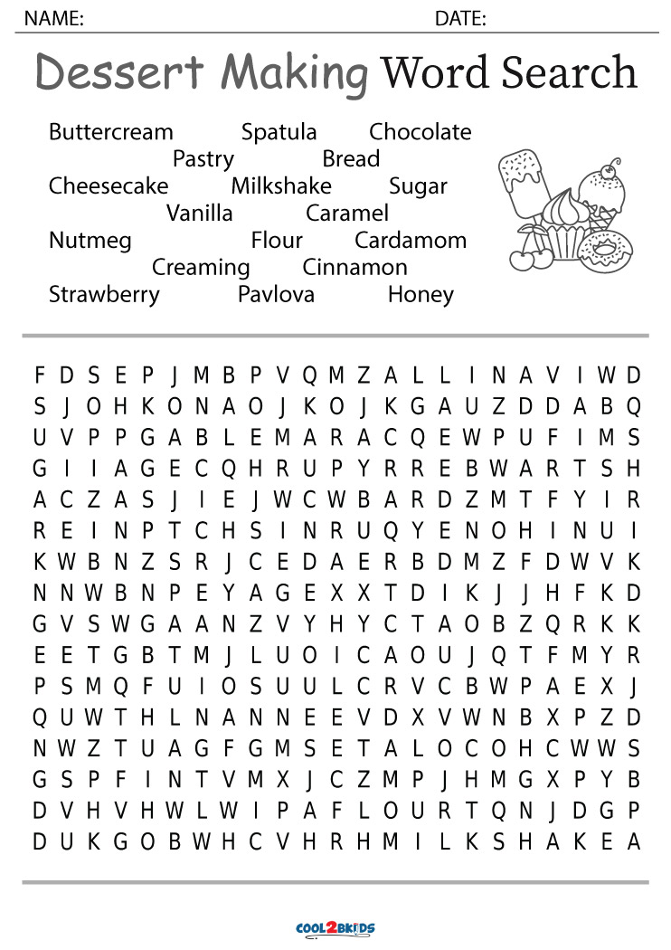 Printable Desserts Word Search Cool2bKids