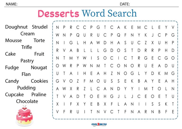 Printable Desserts Word Search - Cool2bKids