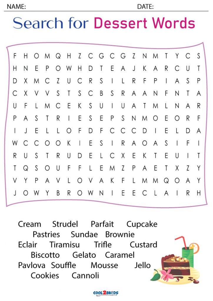 Printable Desserts Word Search - Cool2bKids