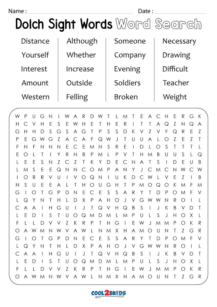 Sight Word Word Search