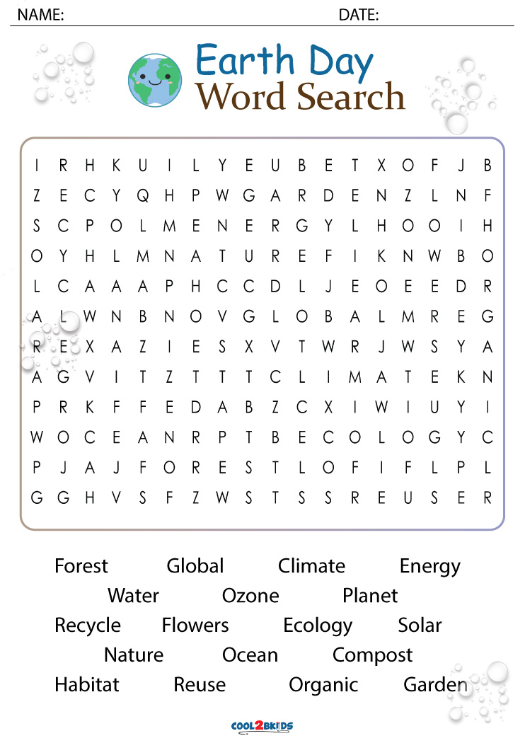 Printable Earth Day Word Search Cool2bKids