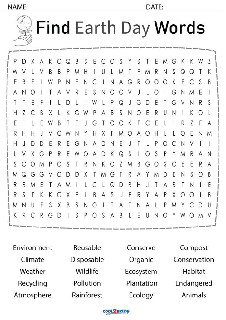 Printable Earth Day Word Search - Cool2bKids