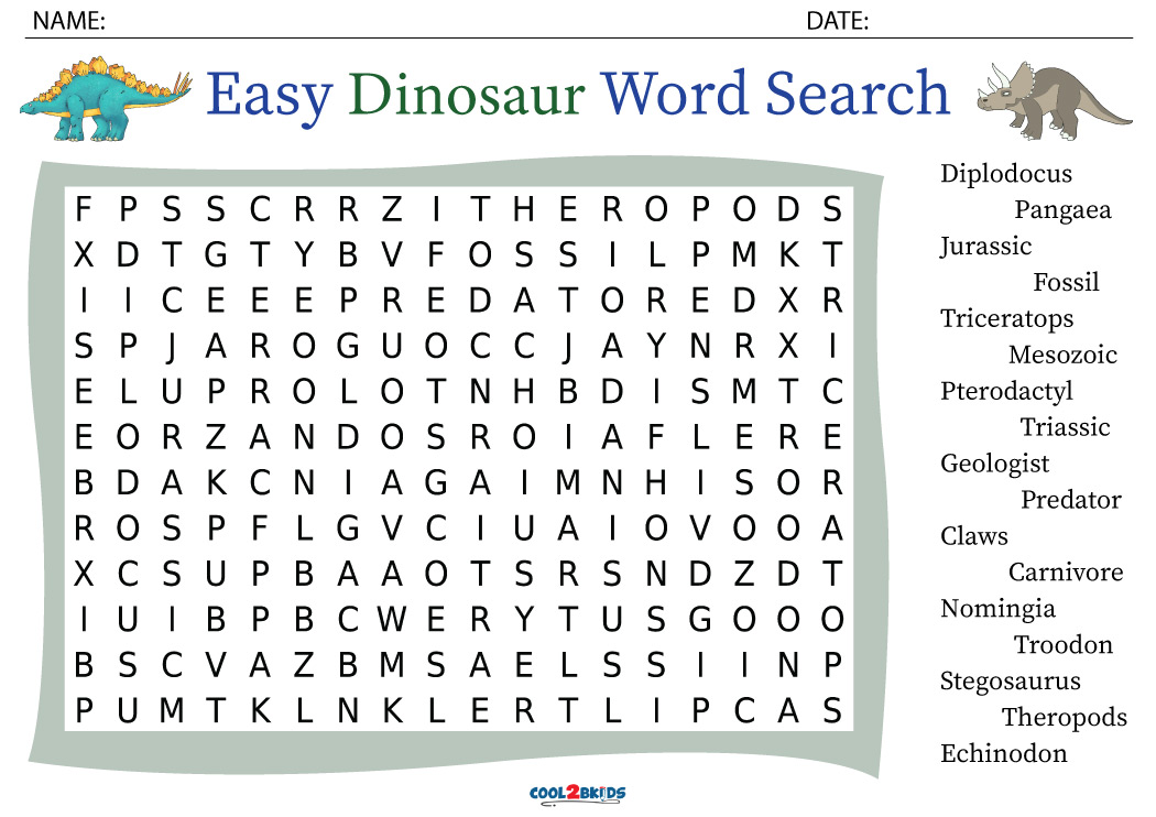 Printable Dinosaur Word Search Cool2bKids