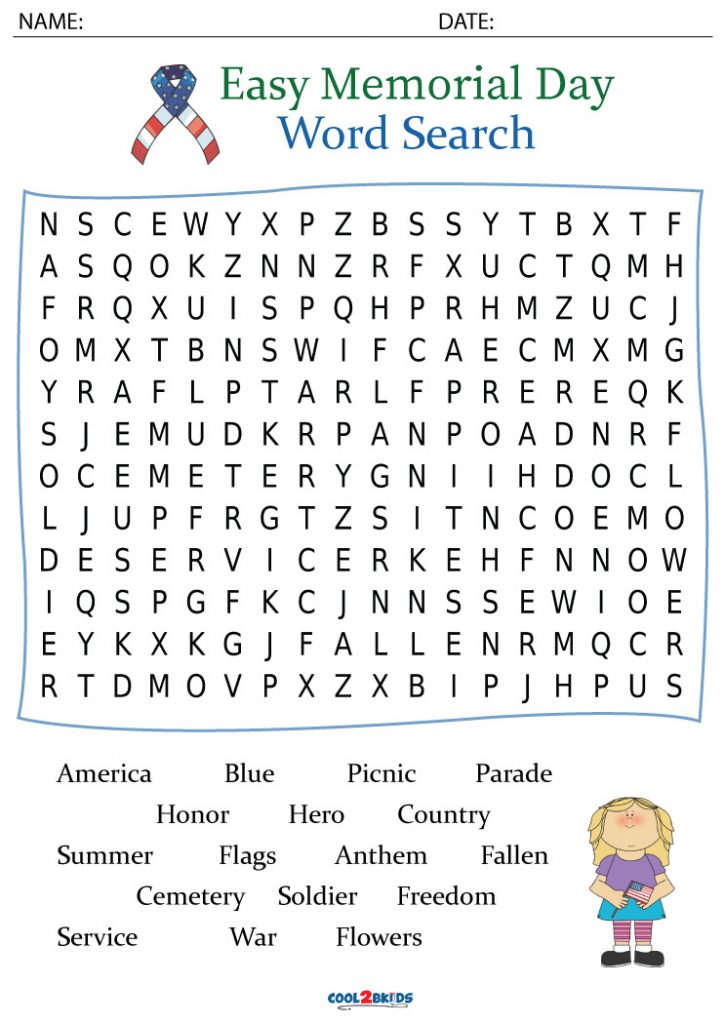 Printable Memorial Day Word Search Cool2bKids