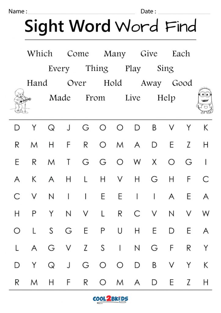 Printable Sight Word Word Search Cool2bKids