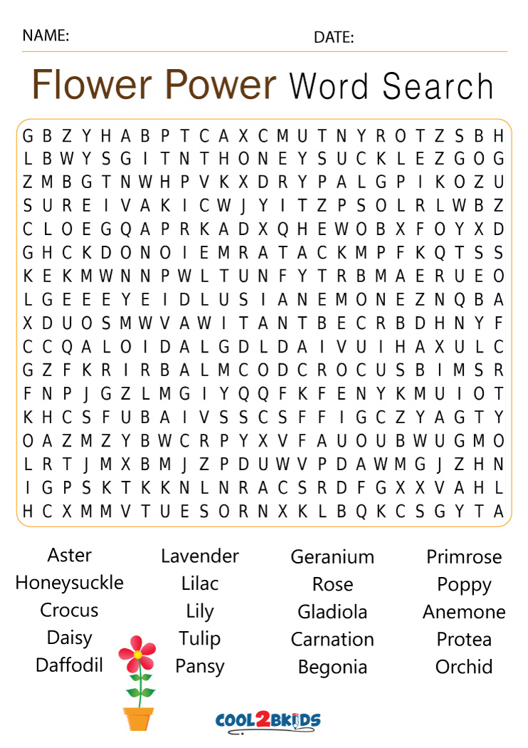 Large Print Word Search Flowers