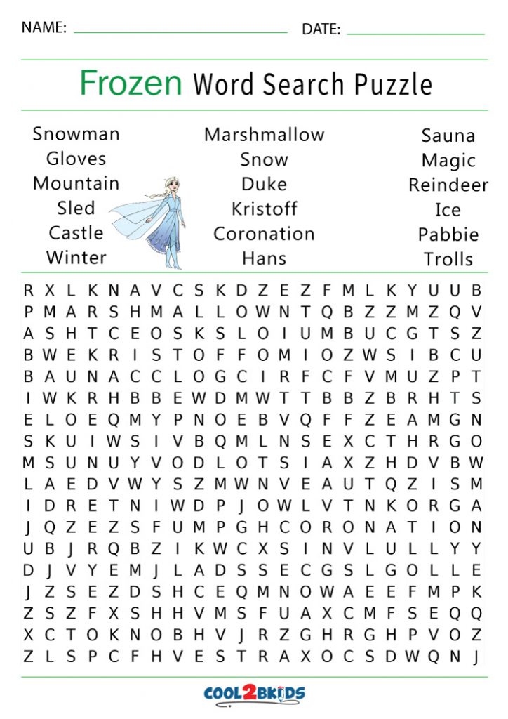 Frozen Word Search Printable Printable Word Searches