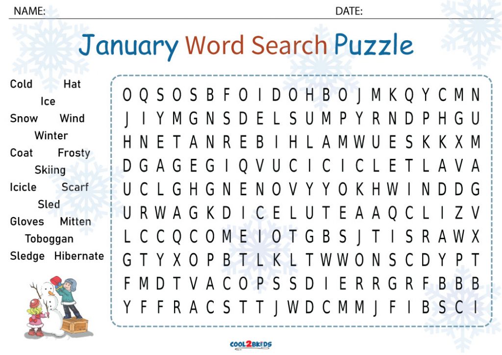 Printable January Word Search Cool2bKids