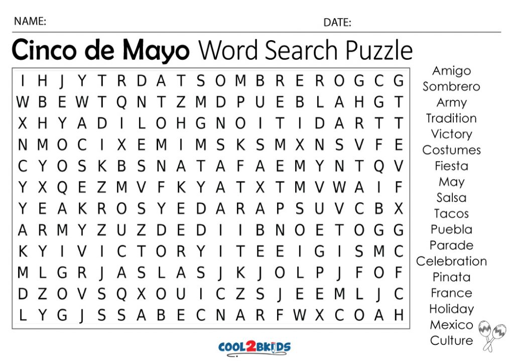 Printable Cinco de Mayo Word Search Cool2bKids