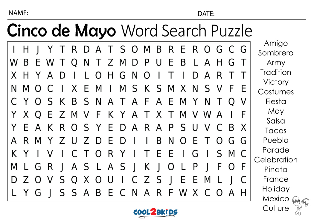 Printable Cinco De Mayo Word Search Cool2bKids