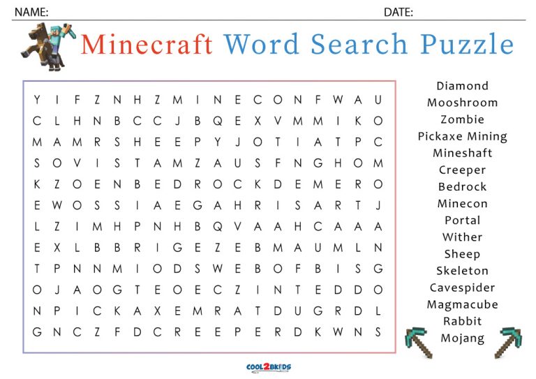 Printable Minecraft Word Search Cool2bKids