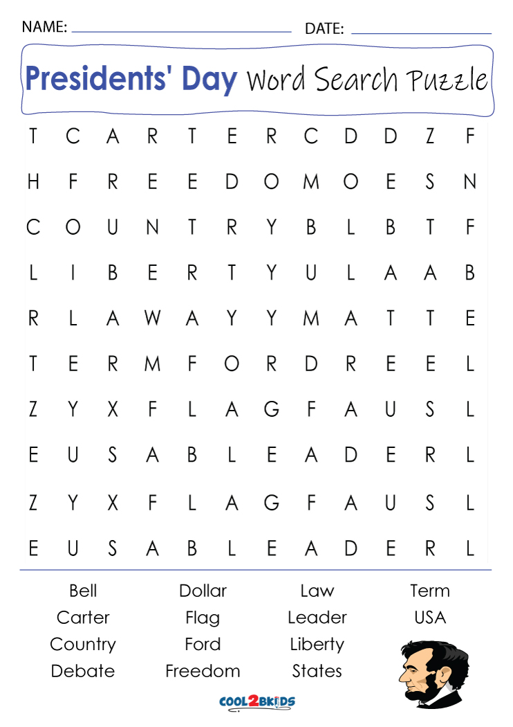 Printable Presidents Day Word Search Cool2bKids