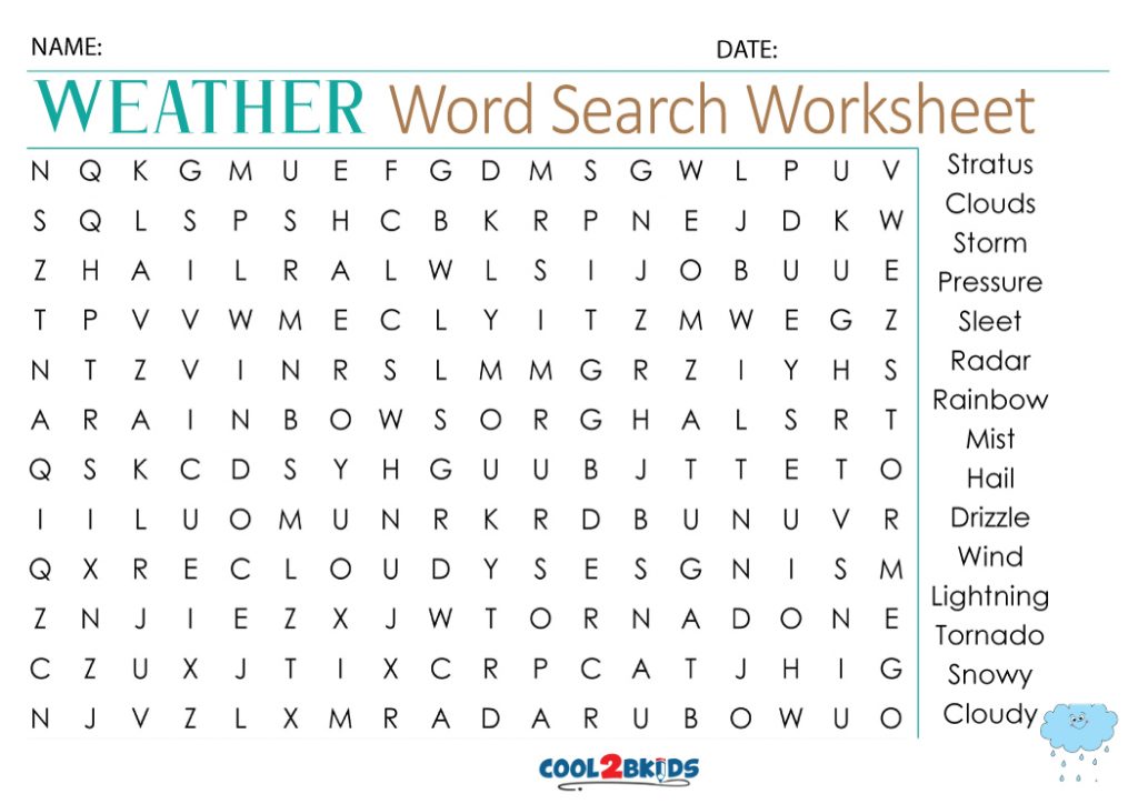 Printable Weather Word Search - Cool2bKids