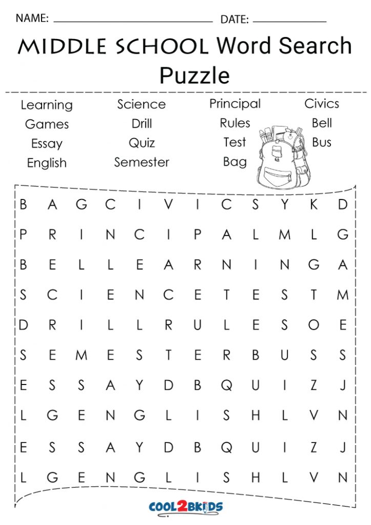 Free Printable Word Search For Middle Schoolers