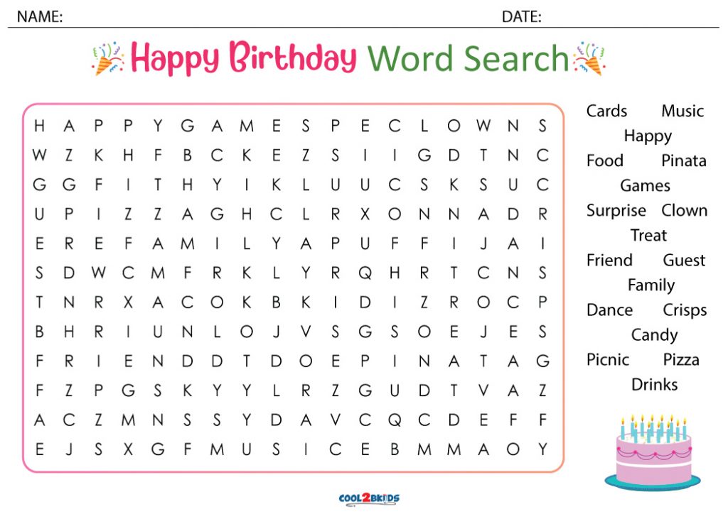 Printable Birthday Word Search - Cool2bKids