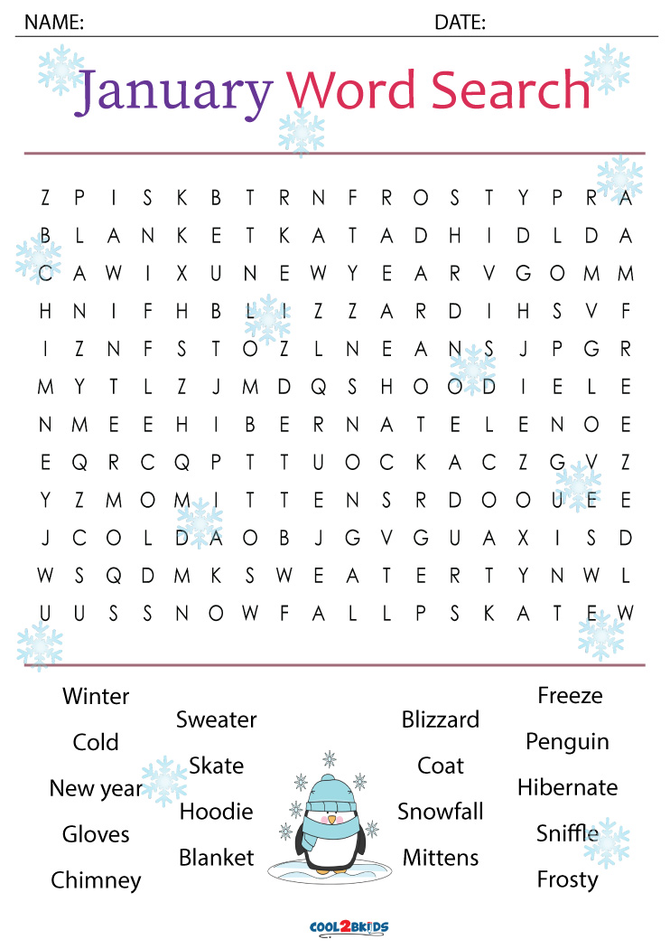 Printable January Word Search - Cool2bKids