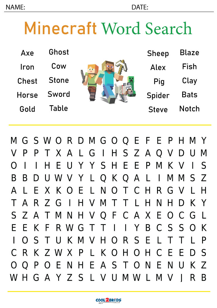 Free Printable Minecraft Word Search FREE PRINTABLE TEMPLATES