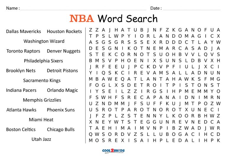 Printable Basketball Word Search Cool2bKids