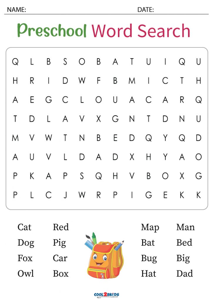 Printable Kindergarten Word Search Cool2bkids Kindergarten Printable 