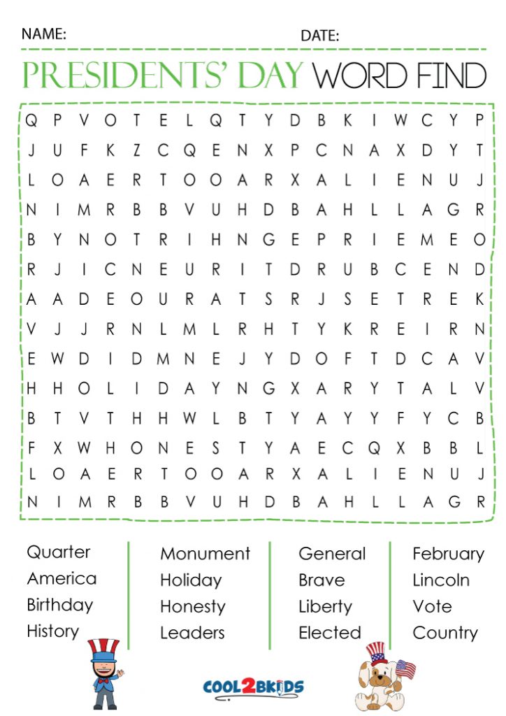 Printable Presidents Day Word Search Cool2bKids
