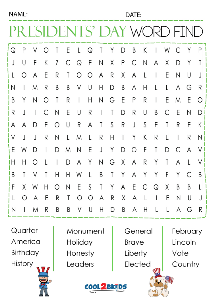 Printable Presidents Day Word Search Cool2bKids