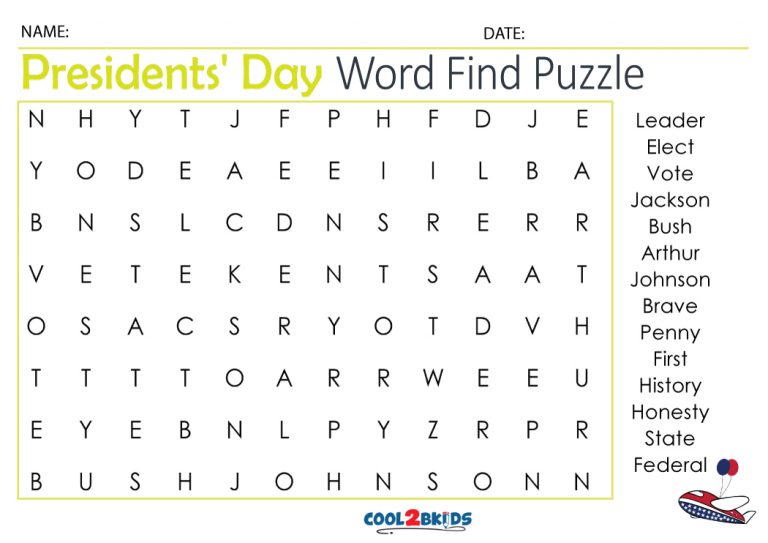 Printable Presidents' Day Word Search Cool2bKids