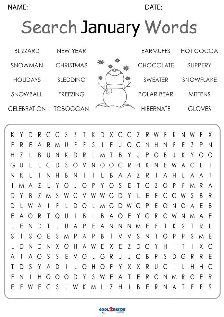 Printable January Word Search Cool2bKids