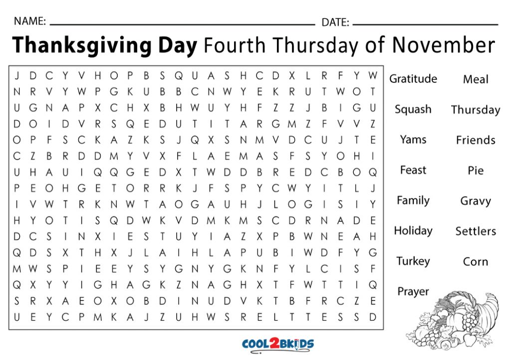 Printable November Word Search Cool2bKids