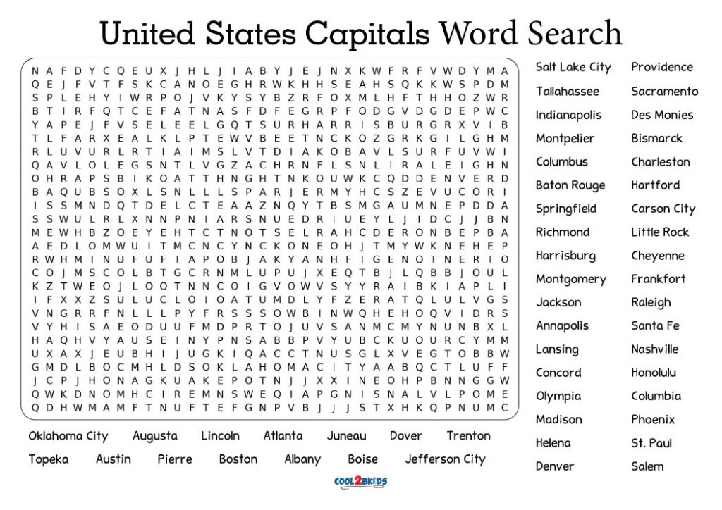 States And Capitals Word Search