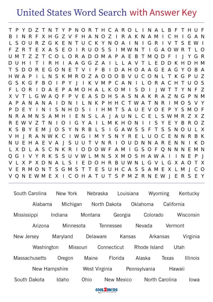Printable 50 States Word Search - Cool2bKids