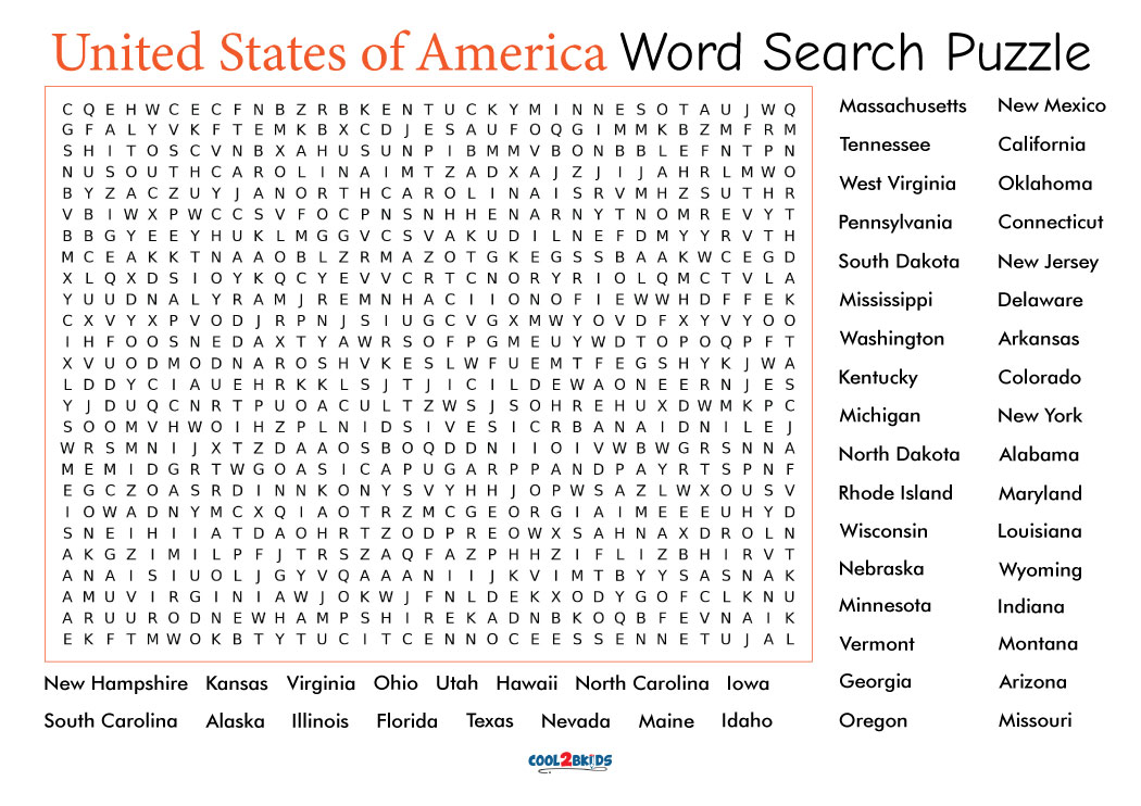 Printable 50 States Word Search Cool2bKids