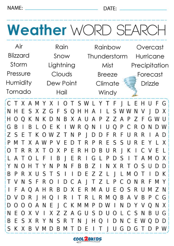 Printable Weather Word Search - Cool2bKids