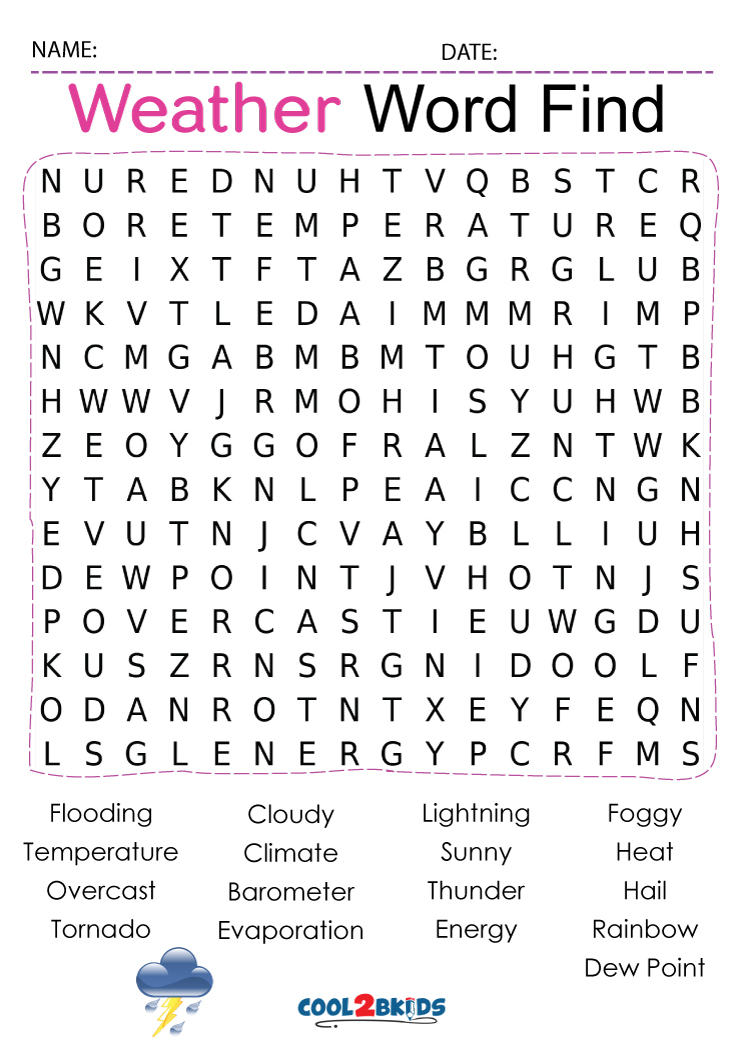 Printable Weather Word Search - Cool2bKids