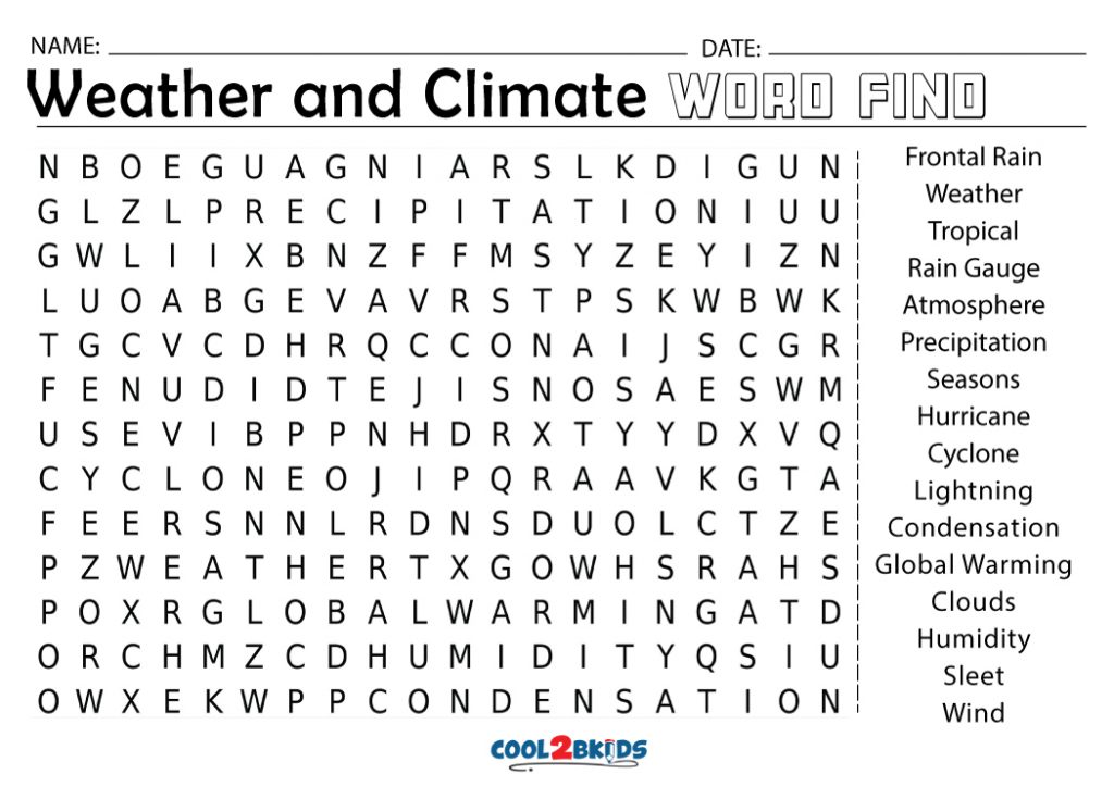 Printable Weather Word Search Cool2bKids