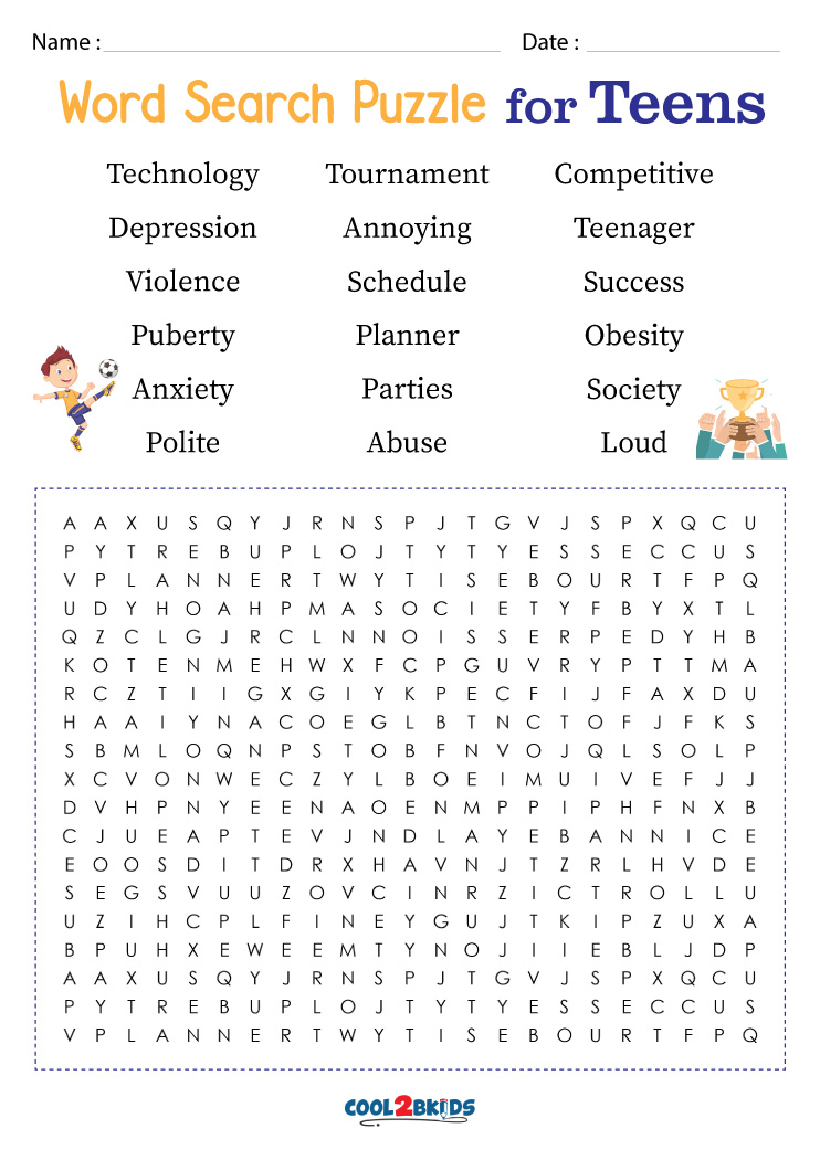 Printable Word Search for Teens - Cool2bKids