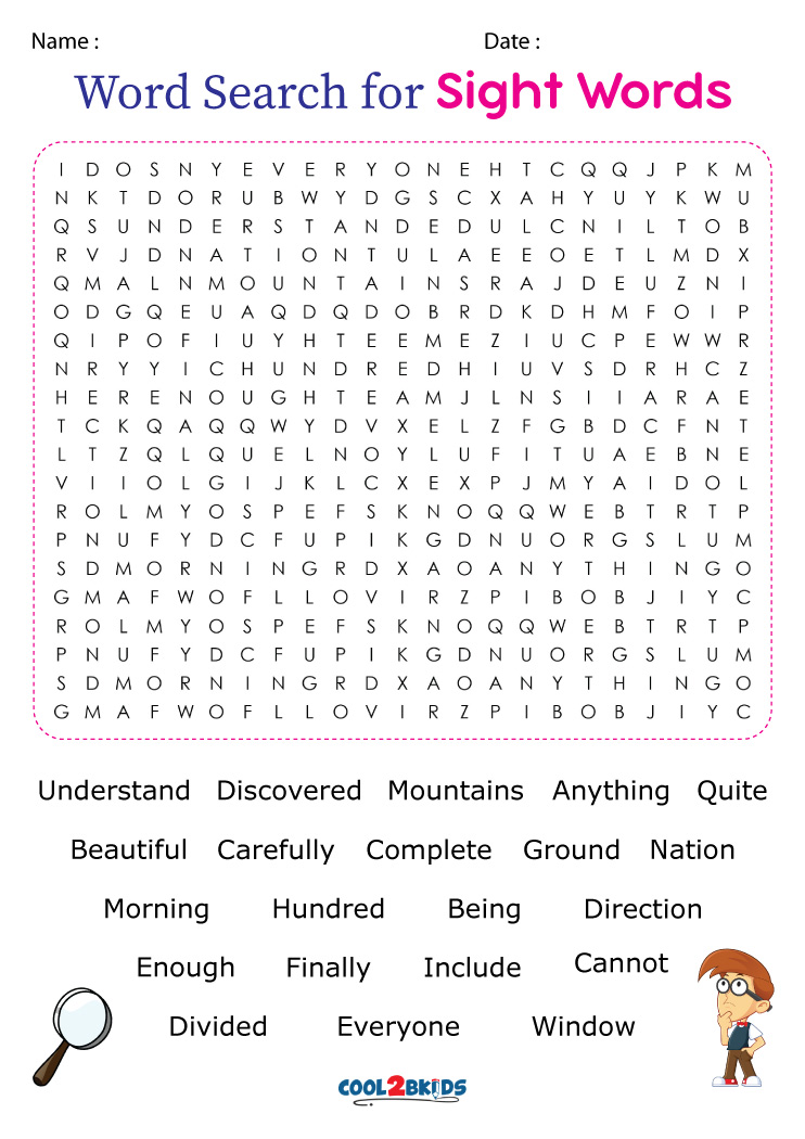 Printable Sight Word Word Search - Cool2bKids