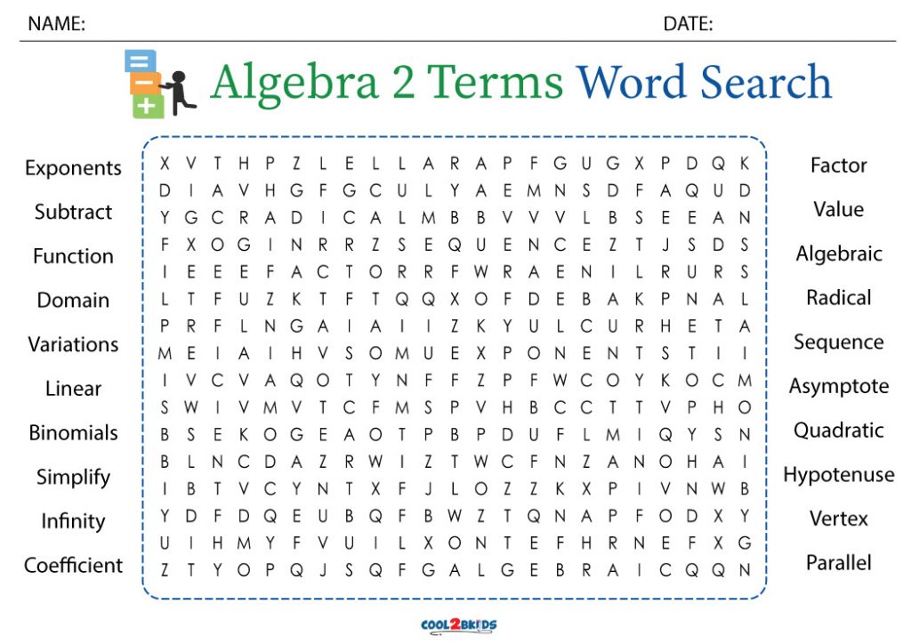 Printable Algebra Word Search Cool2bKids