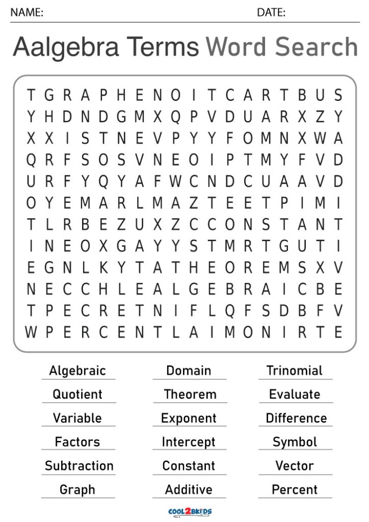 5 Letter Algebra Words Word Search