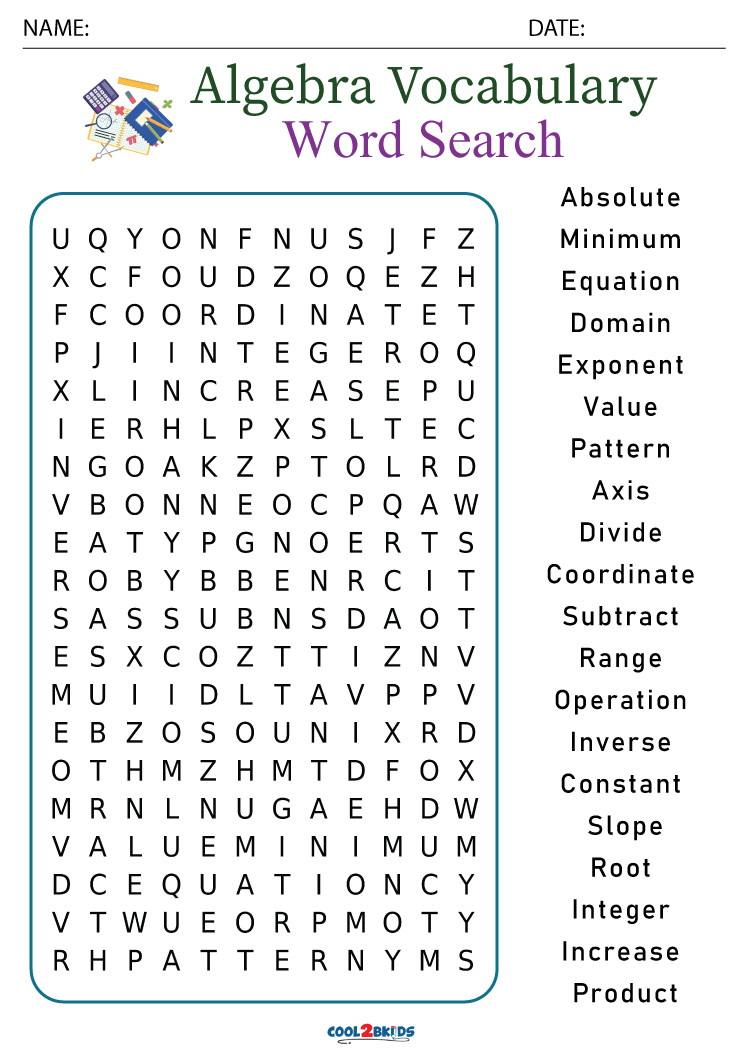 Printable Algebra Word Search Cool2bKids