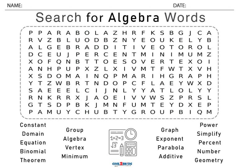 Printable Algebra Word Search Cool2bKids