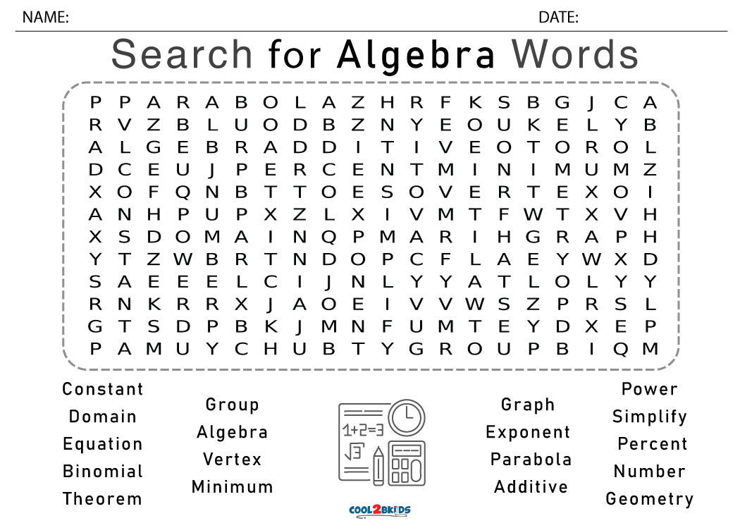 Printable Algebra Word Search Cool2bKids