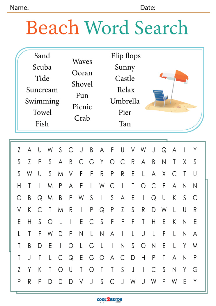 Beach Word Search Gambaran