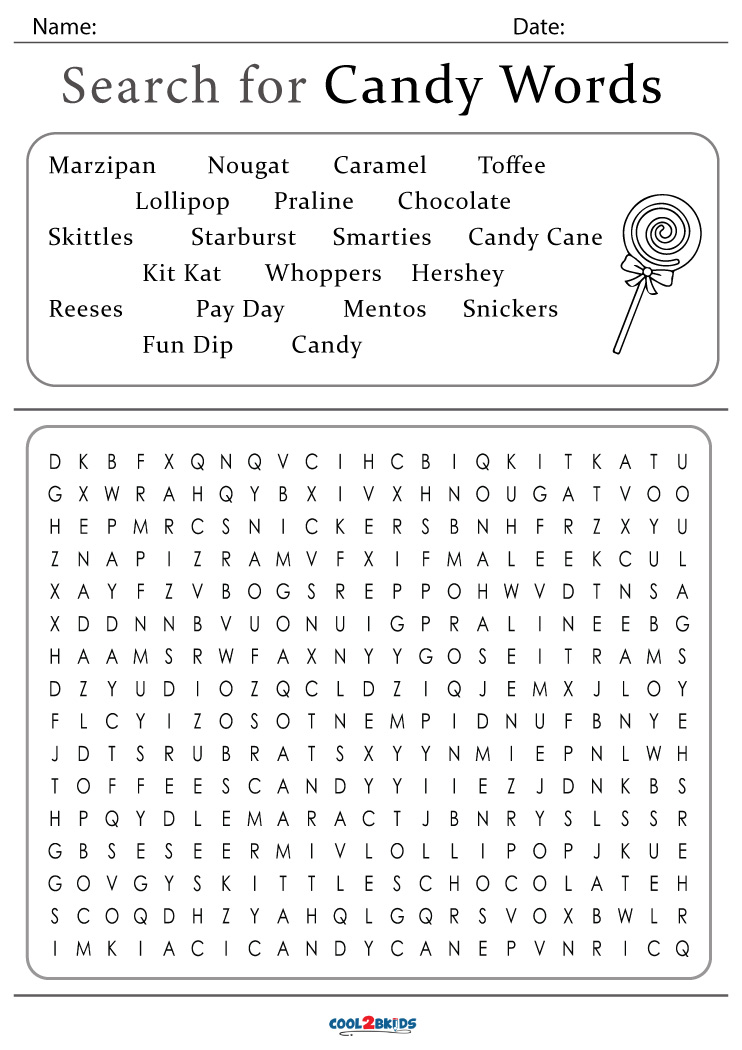 Printable Candy Word Search Cool2bKids