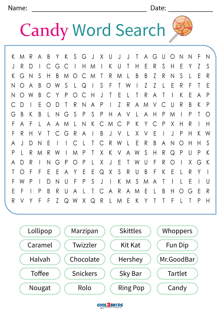 Printable Candy Word Search - Cool2bKids