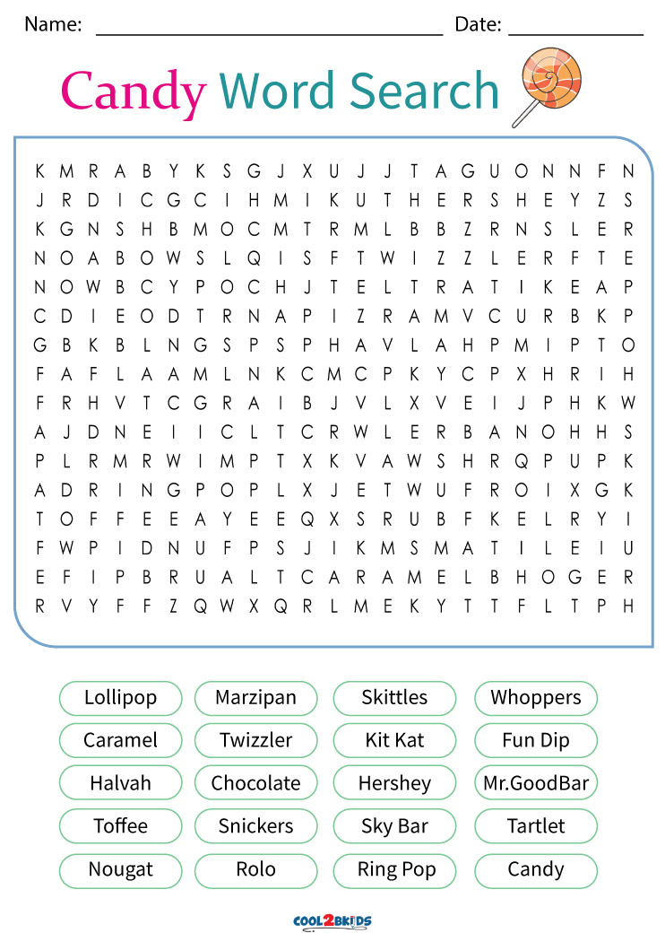 Free Printable Candy Word Search Kids Word Search Puzzles For Kids Gambaran