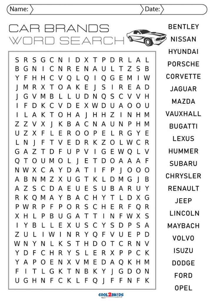 Car Word Search Printable Printable World Holiday