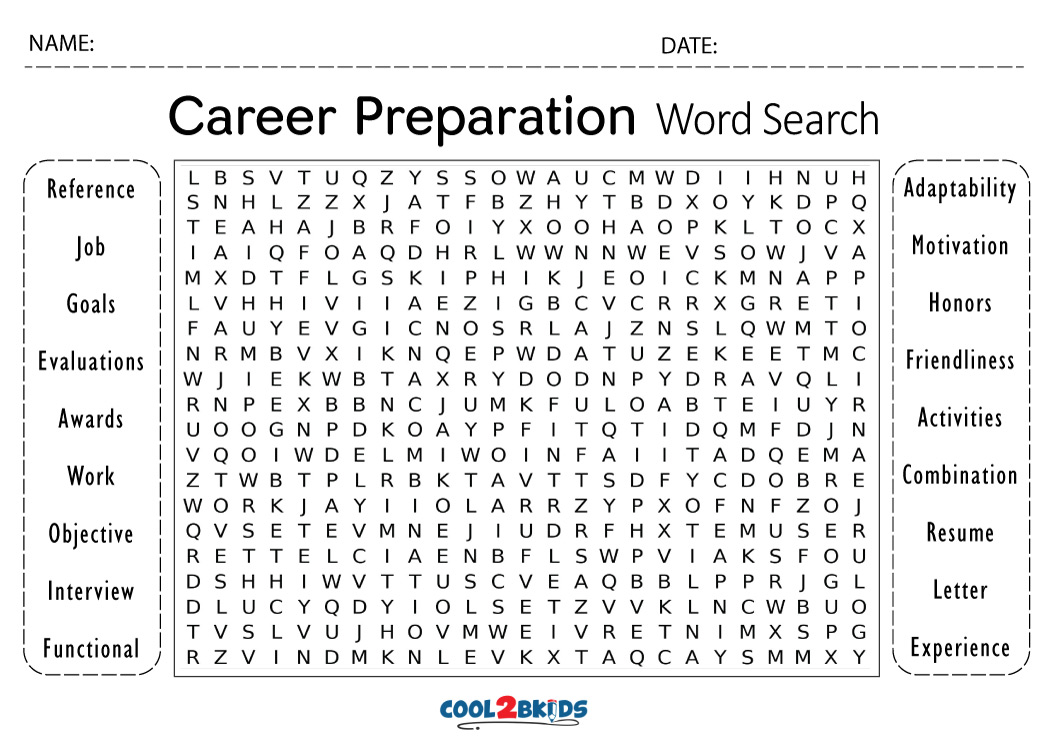 Career Word Search Printable