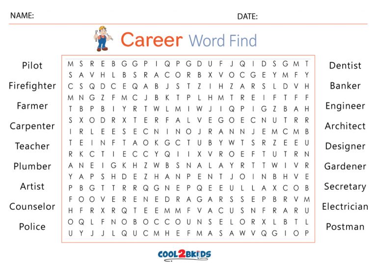 Printable Career Word Search Cool2bKids